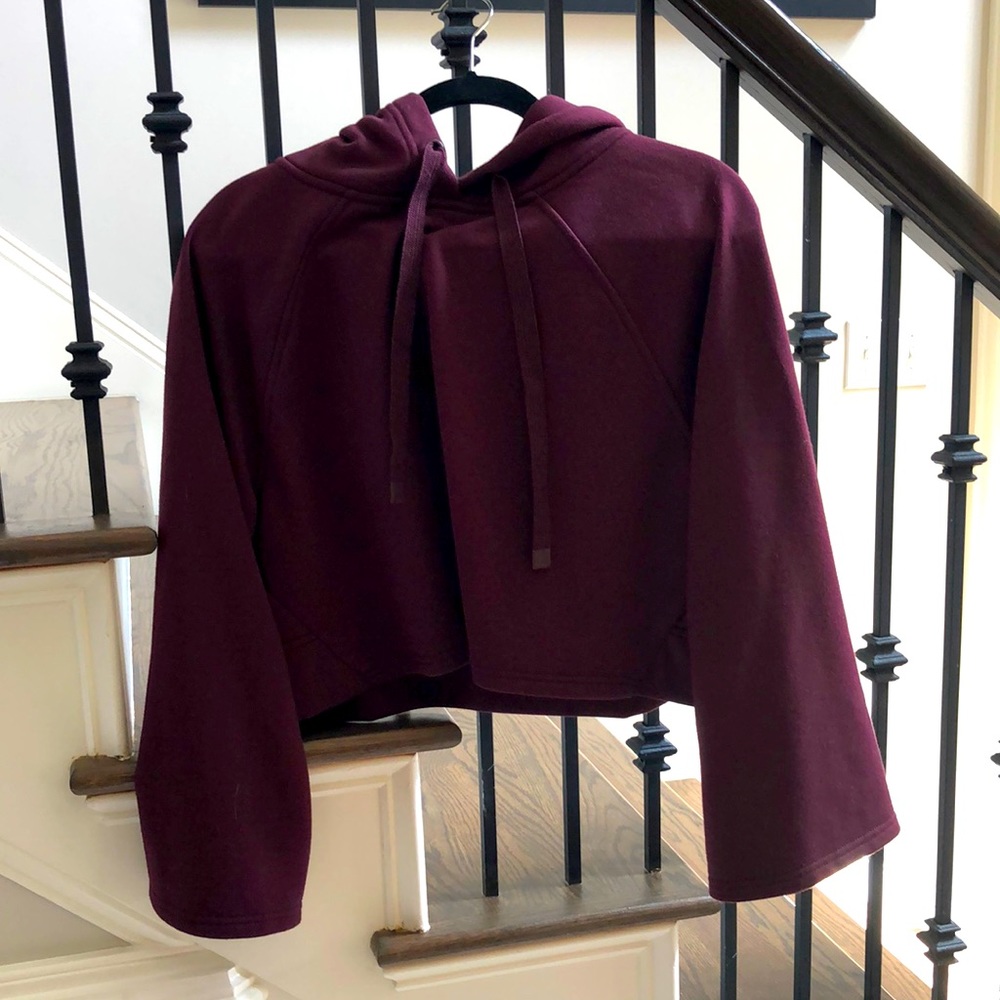 Athleta Burgundy Cropped Wide Sleeved Hoodie